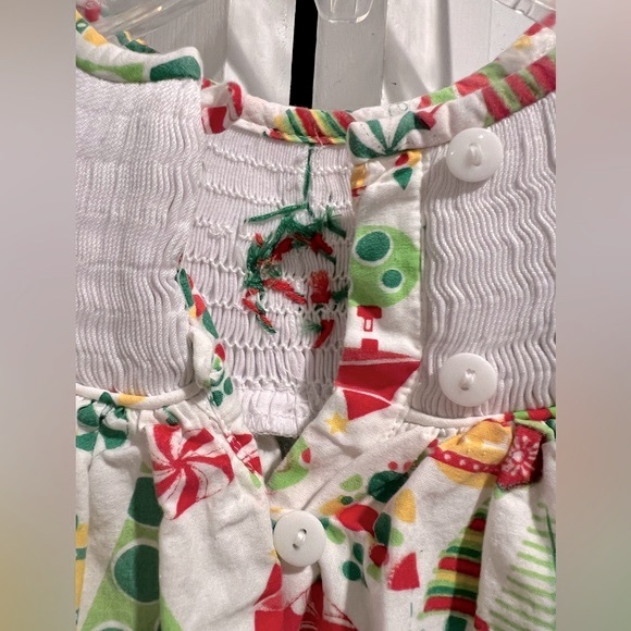 CUTE💝 Smocked Christmas Dress - Ornament Covered Fabric , Buttons on Back - Picture 7 of 10